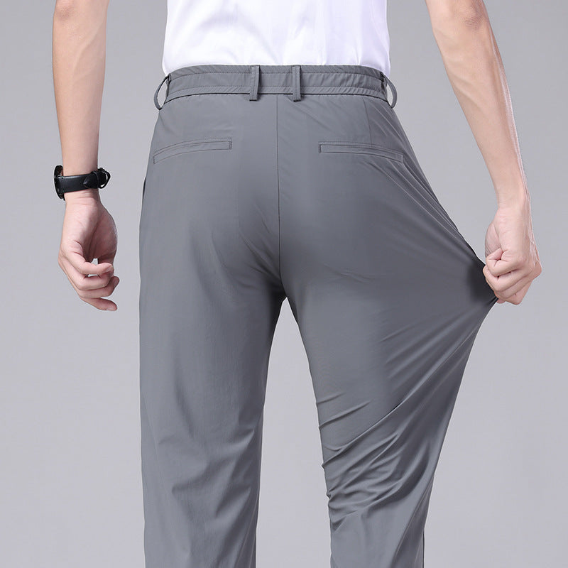 Ice silk drape trousers men's summer thin section high elastic men's suit pants men's 2023 quick-drying casual business men's trousers