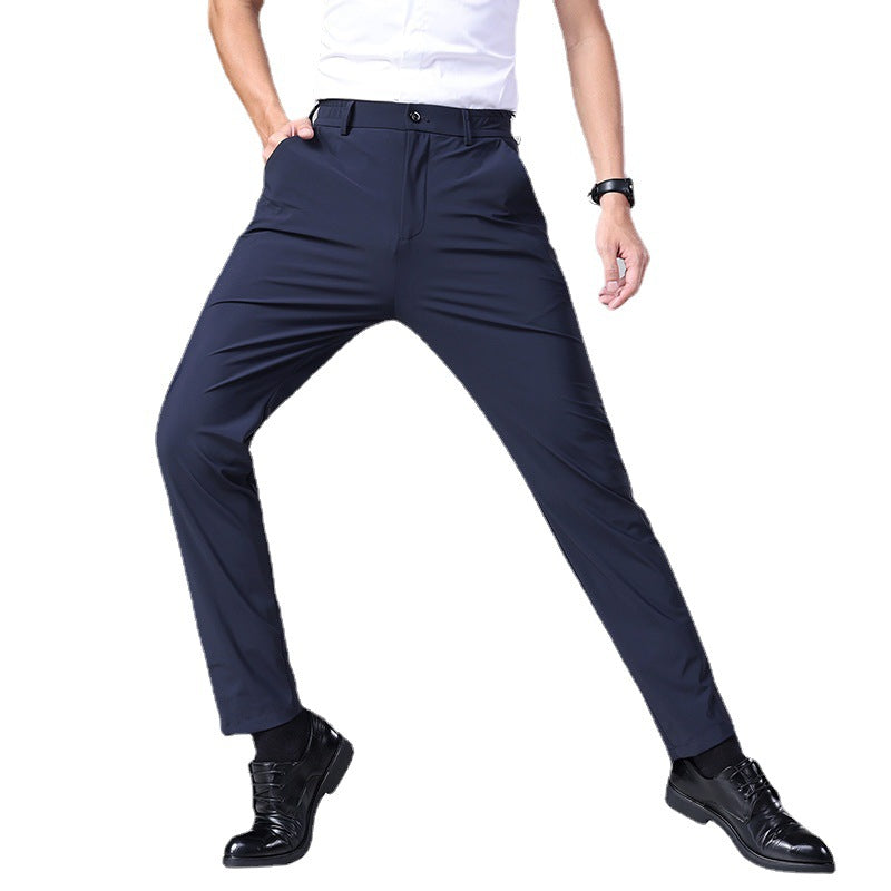 Ice silk drape trousers men's summer thin section high elastic men's suit pants men's 2023 quick-drying casual business men's trousers