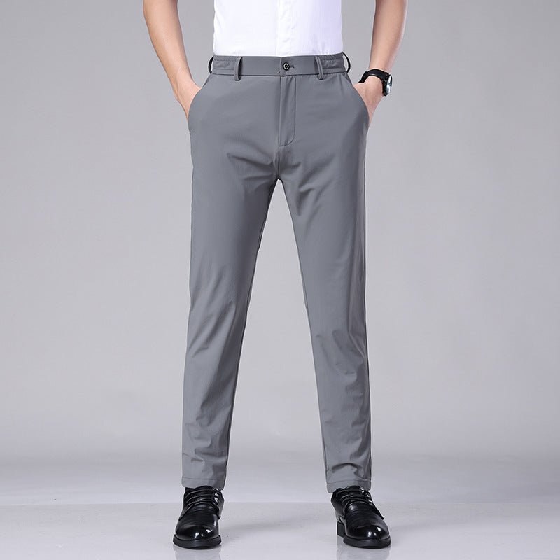Ice silk drape trousers men's summer thin section high elastic men's suit pants men's 2023 quick-drying casual business men's trousers