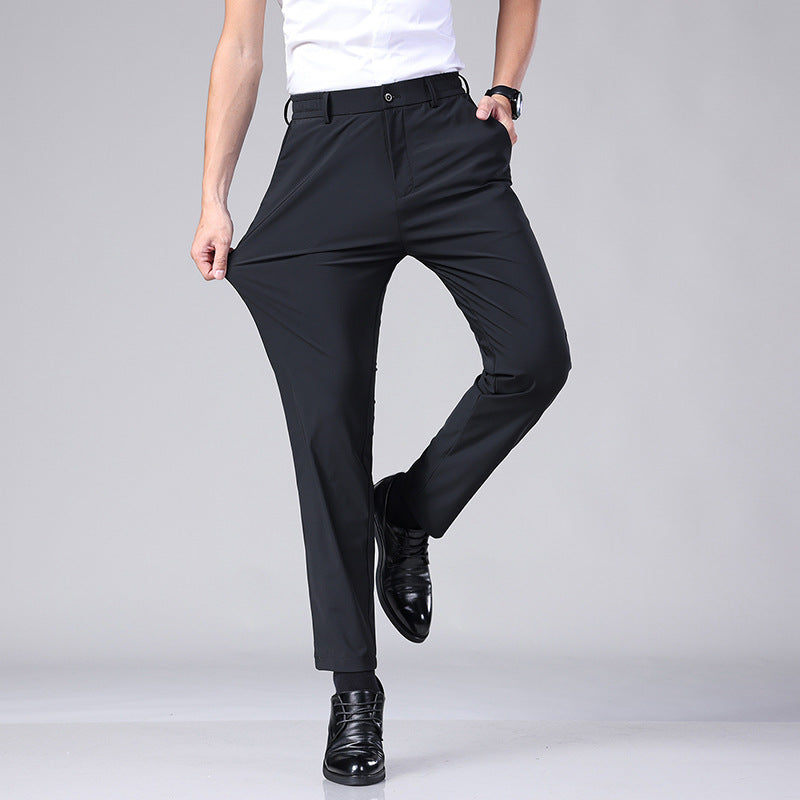 Ice silk drape trousers men's summer thin section high elastic men's suit pants men's 2023 quick-drying casual business men's trousers