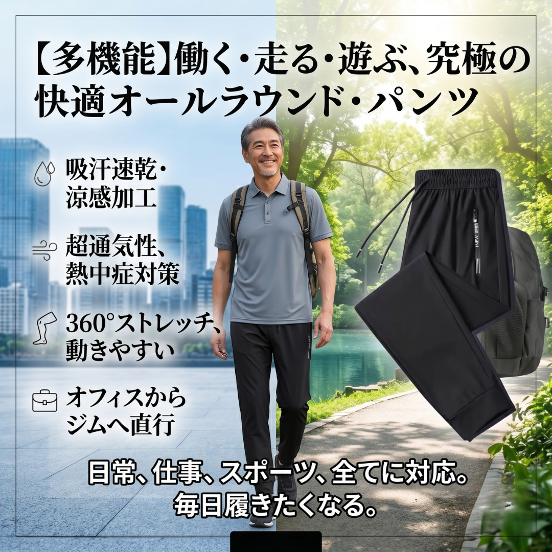 【2026年最新作｜男女兼用】ON/OFFをシームレス  驚異の「接触冷感」アイスシルク・多機能プレミアムパンツ