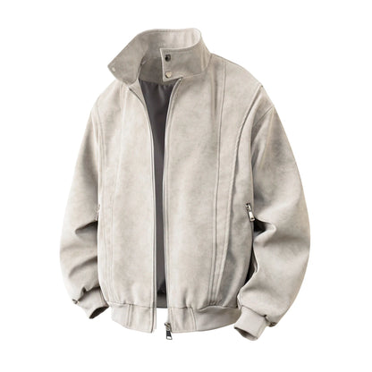 アメリカンスタイル染めPUレザージャケットメンズ春秋大きいサイズクリーンフィットスタンドカラージャケットクールショルダートップシャツ