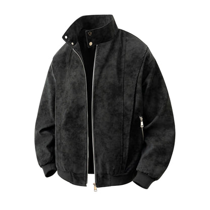 アメリカンスタイル染めPUレザージャケットメンズ春秋大きいサイズクリーンフィットスタンドカラージャケットクールショルダートップシャツ