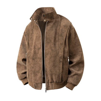 アメリカンスタイル染めPUレザージャケットメンズ春秋大きいサイズクリーンフィットスタンドカラージャケットクールショルダートップシャツ