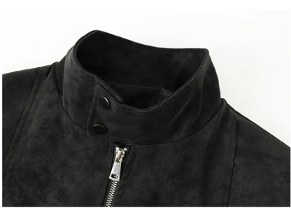 アメリカンスタイル染めPUレザージャケットメンズ春秋大きいサイズクリーンフィットスタンドカラージャケットクールショルダートップシャツ