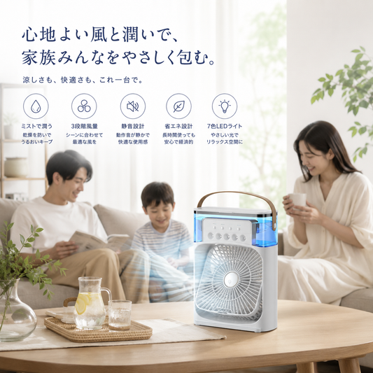HyōCool 氷クール｜パーソナル冷風機｜静音・ミスト・LEDライト搭載