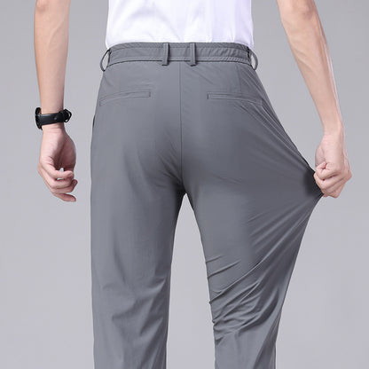 Ice silk drape trousers men's summer thin section high elastic men's suit pants men's 2023 quick-drying casual business men's trousers