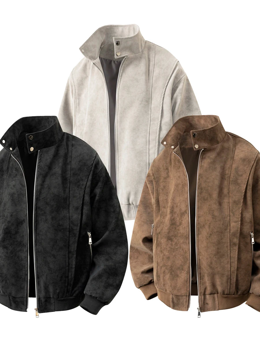 アメリカンスタイル染めPUレザージャケットメンズ春秋大きいサイズクリーンフィットスタンドカラージャケットクールショルダートップシャツ